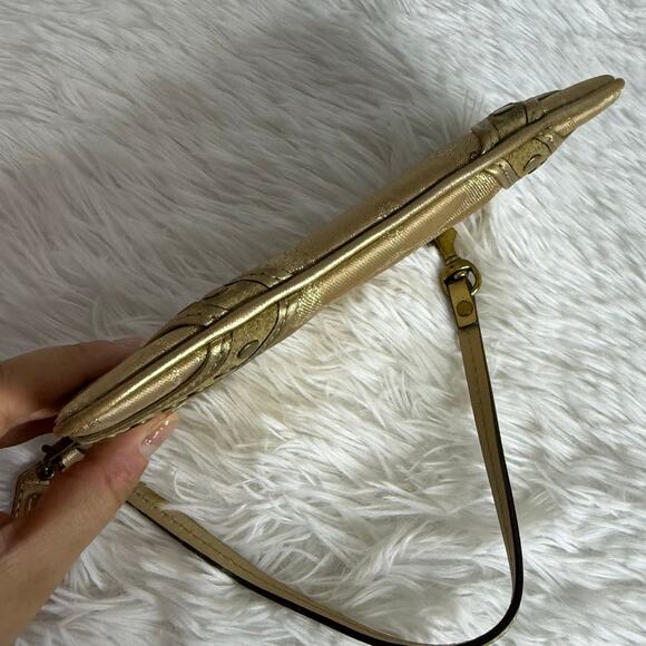 COACH Tan Signature Canvas Suede Stud Wristlet - Picture 3 of 7